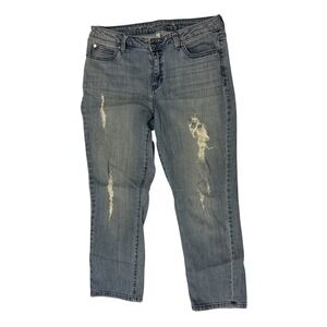 Jennifer Lopez Capri Jeans Womens 10 Medium Wash Distressed Cropped Denim Blue